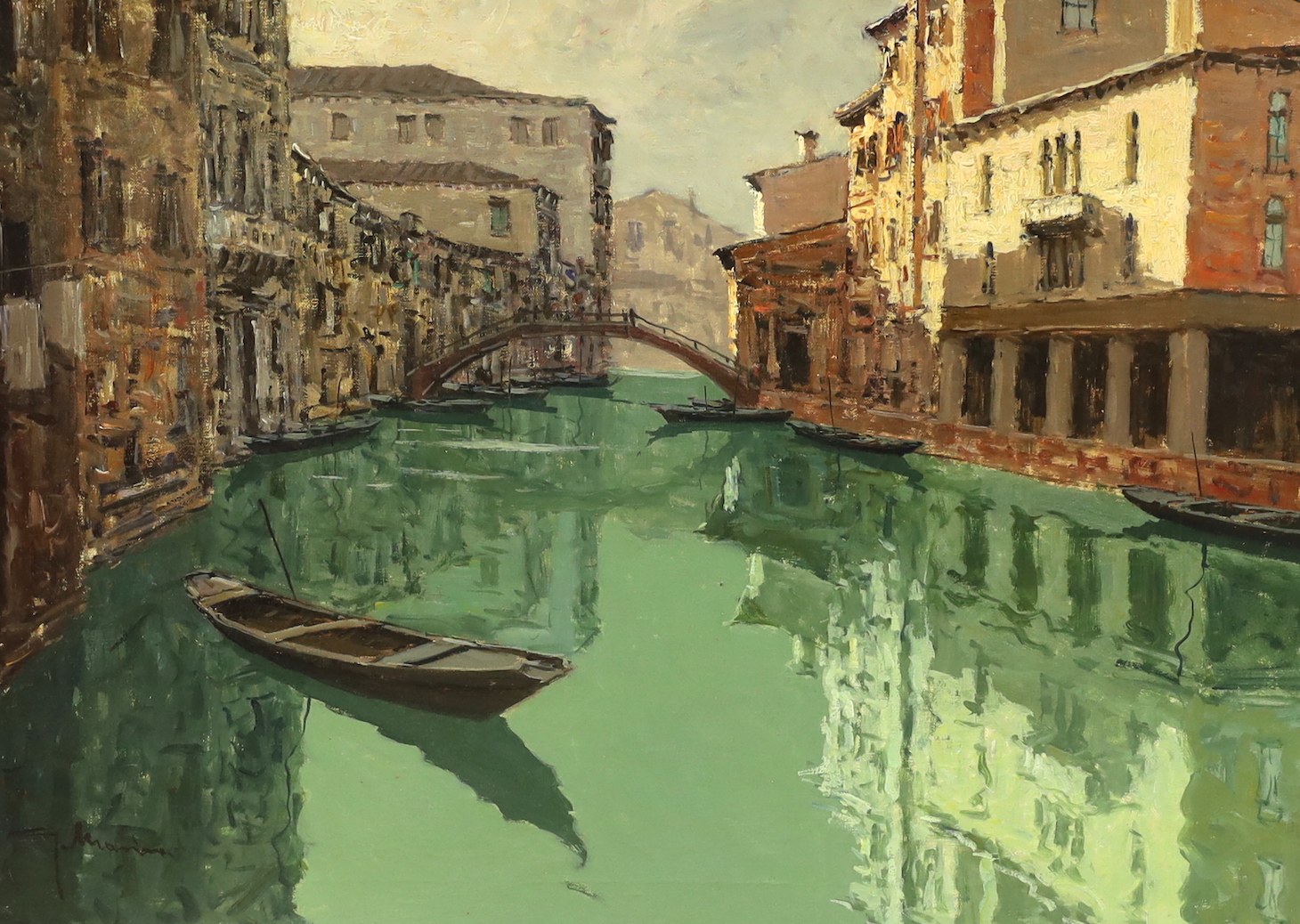 Giuseppe Marino (Italian 1916-1975), oil on canvas, Venetian canal with gondolas, signed, 48 x 69cm